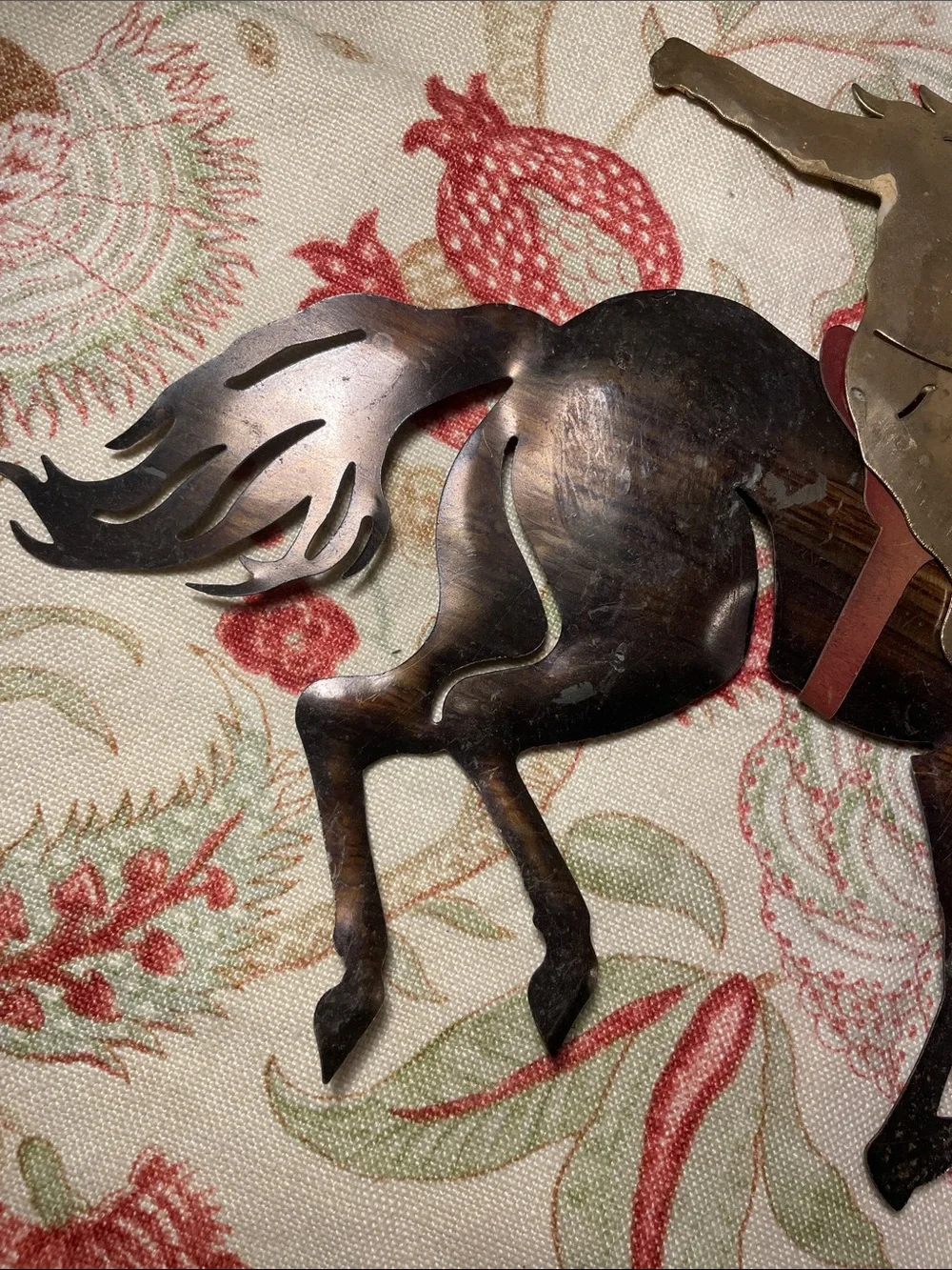 Cowboy on Bucking Horse Wall Art Brass and Dark Brown Western MCM Decor